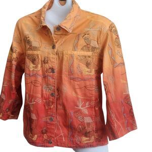 VTG Drapers Damons Jacket L Cotton Sunset Ombre African Savannah Elephant Motif